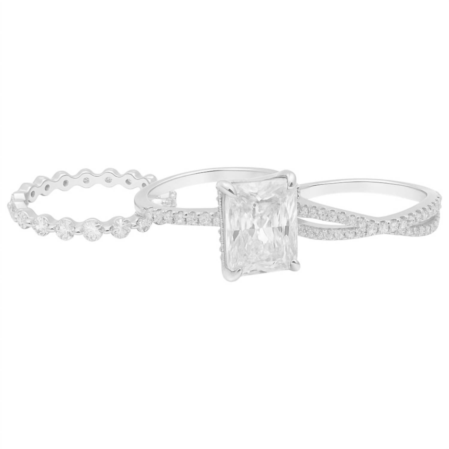 New Allyanna Gifts Women's Radiant Cut Moissanite Ring - 3 Piece Set In Silver